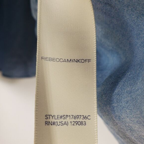 Rebecca Minkoff Summer Short Dress Small Blue Denim Chambray Off Shoulder Pocket - Picture 9 of 9